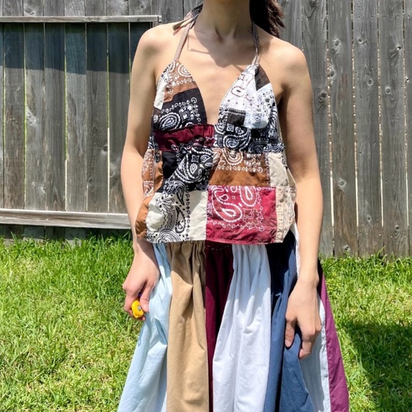 Handmade Quilted Halter Crop Top – Cowboy Tie-Dye Mix SKU 05061 - Picture 10 of 10